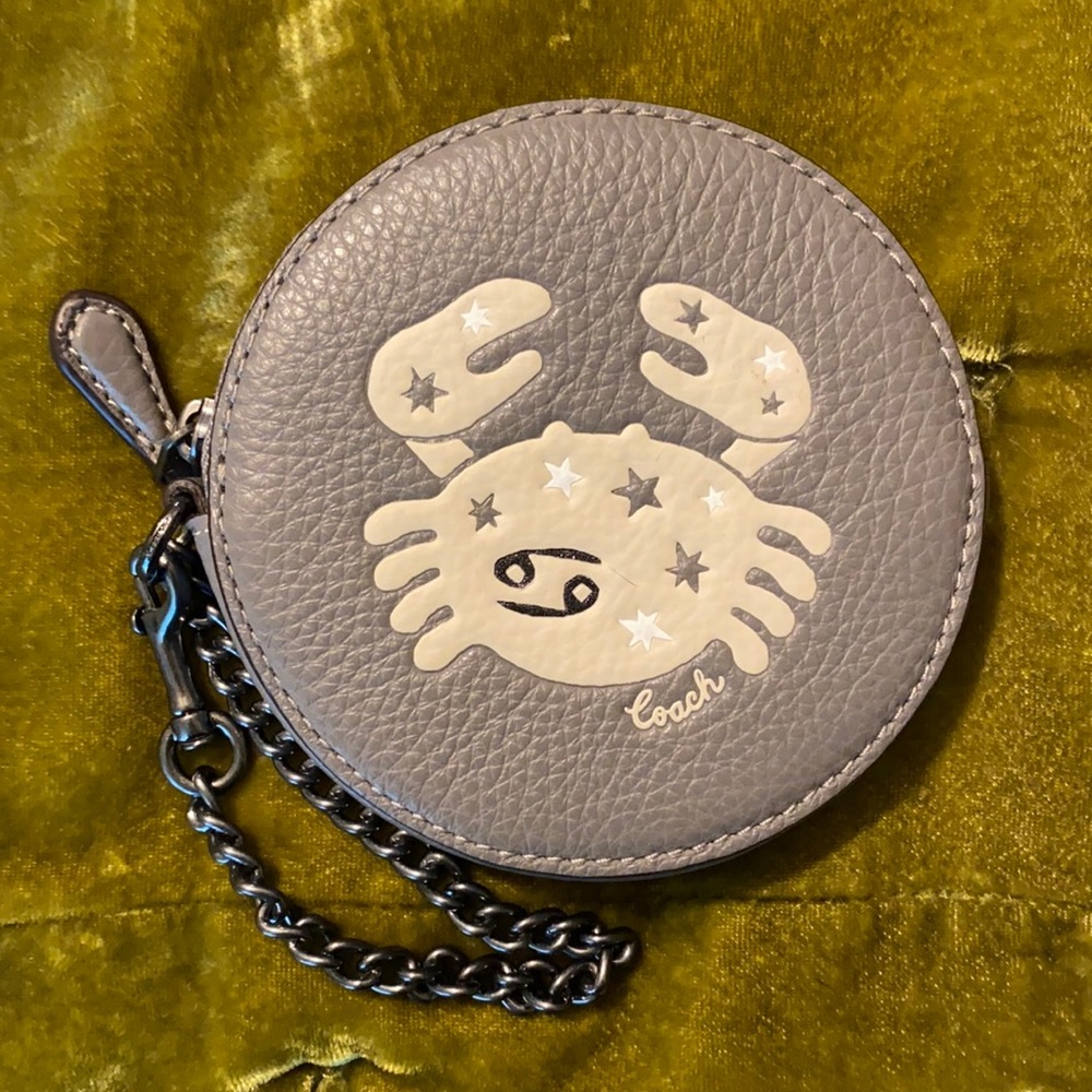 Authentic Coach Zodiac Cancer Crab Boho Witchy Coin Change Purse wallet gray 4”
